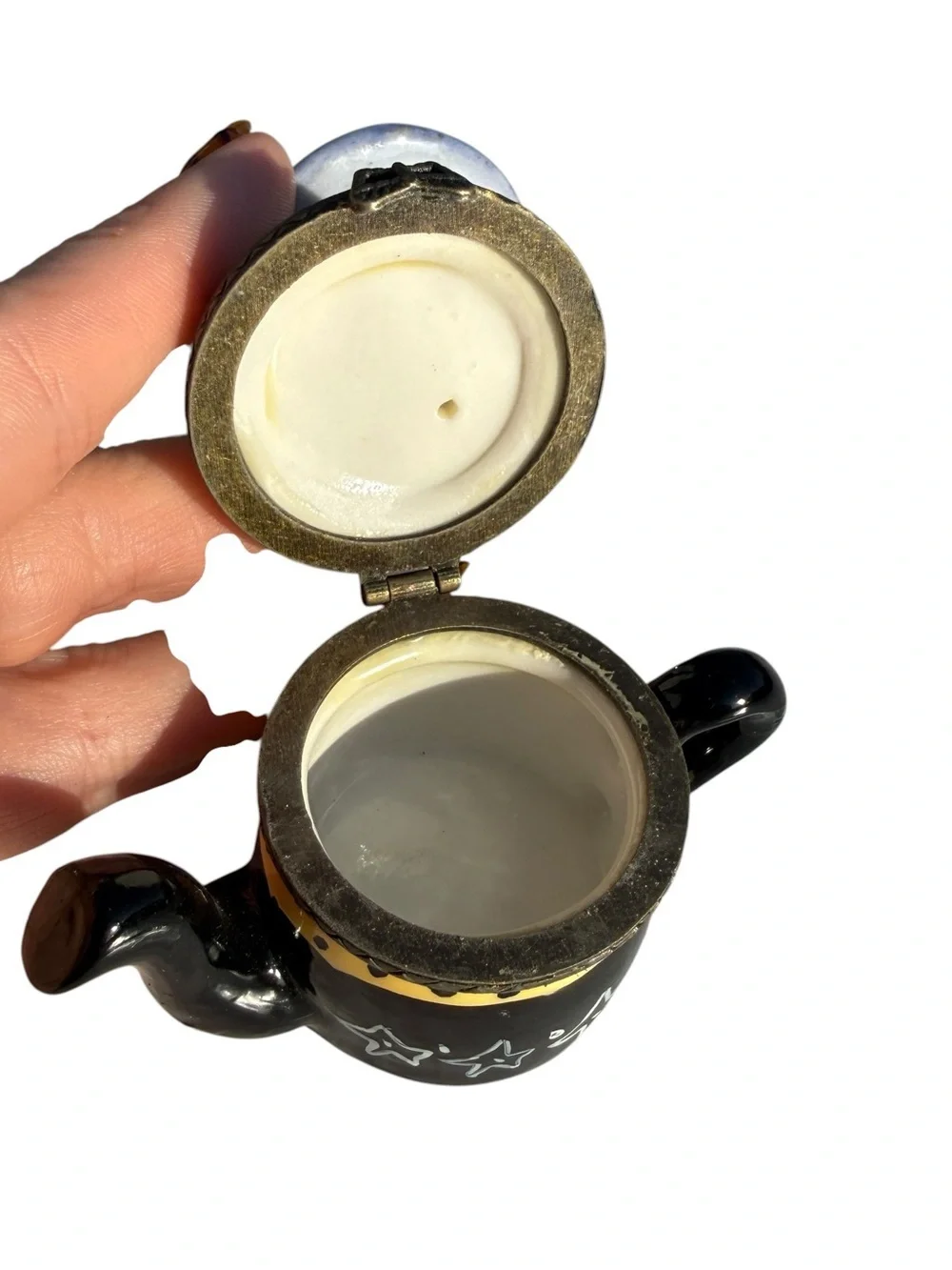 Vintage Art Deco Lady Teapot Trinket Box Ceramic Hinged Jewelry Keepsake Vanity